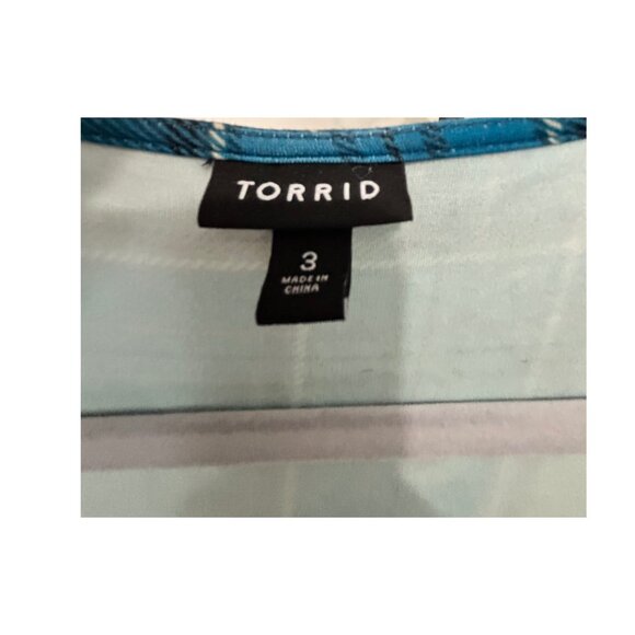 Gently Used - Torrid Mini Ponte V-neck Skater Dress Blue & Gray Plaid Size 3x - Picture 7 of 12